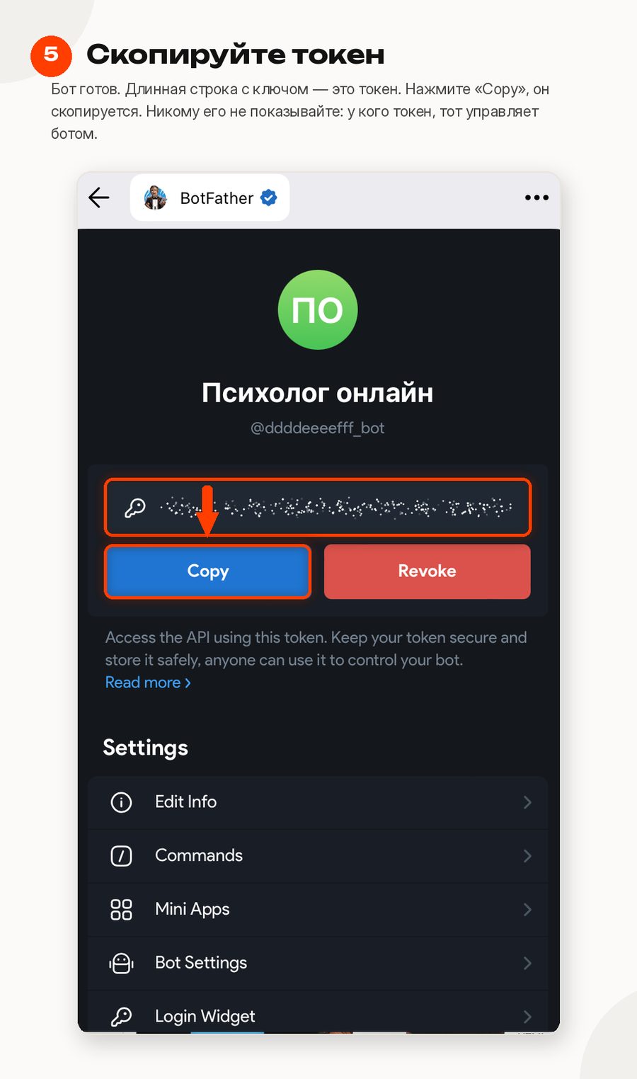 Шаг 5: Скопируйте токен